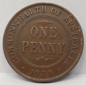 AUSTRALIA 1920 . ONE 1 PENNY . DOUBLE DOT . VERY VISIBLE DOTS