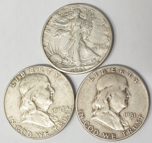 UNITED STATES OF AMERICA 1943, 1951, 1963 . 1/2 HALF  DOLLAR COINS