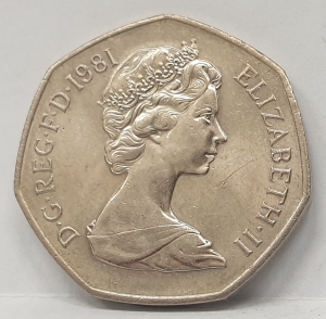 GREAT BRITAIN UK ENGLAND 1981 . FIFTY 50 PENCE COIN