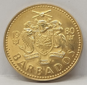 BARBADOS 1980 . FIVE 5 CENTS . COMMEMORATIVE PROOF COIN