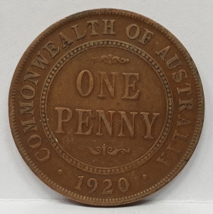 AUSTRALIA 1920 . ONE 1 PENNY . VARIETY . DOUBLE DOT