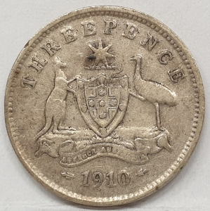 AUSTRALIA 1910 . THREEPENCE . aVERY FINE