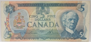 CANADA 1972 . FIVE 5 DOLLARS BANKNOTE . LAWSON / BOUEY