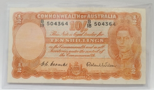 AUSTRALIA 1952 . TEN 10 SHILLINGS BANKNOTE . COOMBS / WILSON