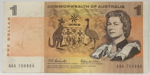 AUSTRALIA 1966 . ONE 1 DOLLAR BANKNOTE . COOMBS/WILSON . FIRST PREFIX AAA