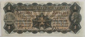 AUSTRALIA 1932 . ONE 1 POUND BANKNOTE . RIDDLE/SHEEHAN