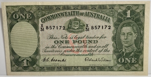 AUSTRALIA 1952 . ONE 1 POUND BANKNOTE . COOMBS/WILSON