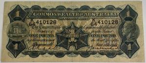 AUSTRALIA 1927 . ONE  1 POUND BANKKNOTE . RIDDLE/HEATHERSHAW