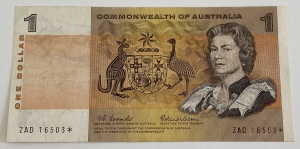 AUSTRALIA 1966 . ONE 1 DOLLAR BANKNOTE . COOMBS/WILSON . STAR NOTE