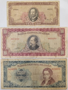 CHILE 1960-1966 . ONE 1 - ONE HUNDRED 100 PESOS BANKNOTES