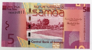 SAMOA 2008 . FIVE 5 TALA BANKNOTE