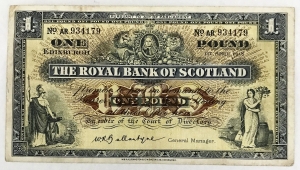 SCOTLAND 1958 . ONE 1 POUND BANKNOTE . THE ROYAL BANK OF SCOTLAND
