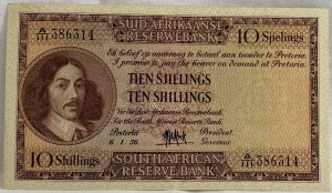 SOUTH AFRICA 1956 . TEN SHILLINGS BANKNOTE