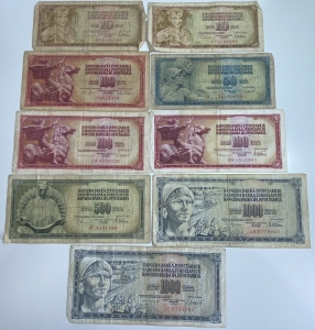 YUGOSLAVIA 1964-1989 . TEN 10 - ONE THOUSAND 1,000 DINARA BANKNOTES