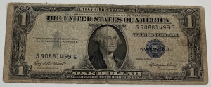 UNITED STATES OF AMERICA 1935 . ONE 1 DOLLAR BANKNOTE . ERROR . MIS-CUT & MISALIGNED