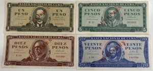 CUBA 1964 . ONE 1 - TWENTY 20 PESO BANKNOTES . SPECIMEN