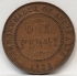 AUSTRALIA 1933/2 . ONE 1 PENNY . VARIETY . OVERDATE . PLANCHET FLAW