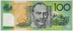 AUSTRALIA 1996 . ONE HUNDRED 100 DOLLARS BANKNOTE . EVANS/FRASER . TEST NOTE . LAST PREFIX CS96