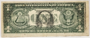 UNITED STATES 1974 . ONE 1 DOLLAR BANKNOTE . ERROR . WET INK TRANSFER