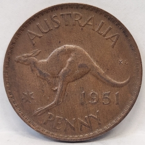AUSTRALIA 1951 . ONE 1 PENNY . VARIETY . DOUBLE DATE STAMPING