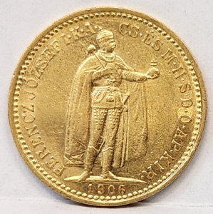 HUNGARY 1906 . TEN 10 KORONA . GOLD COIN
