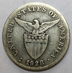 UNITED STATES OF AMERICA AND THE PHILIPPINES 1928 . TWENTY 20 CENTAVOS COIN . ERROR . MULE