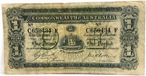 AUSTRALIA 1918 . ONE 1 POUND BANKNOTE . CERUTTY/COLLINS
