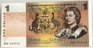 AUSTRALIA 1968 . ONE 1 DOLLAR BANKNOTE . COOMBS/RANDALL