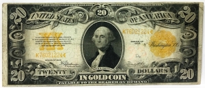 UNITED STATES OF AMERICA 1922 . TWENTY 20 DOLLARS BANKNOTE . GOLD CERTIFICATE