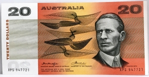 AUSTRALIA 1975 . TWENTY 20 DOLLARS BANKNOTE . ERROR