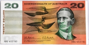 AUSTRALIA 1967 . TWENTY 20 DOLLARS BANKNOTE . ERROR